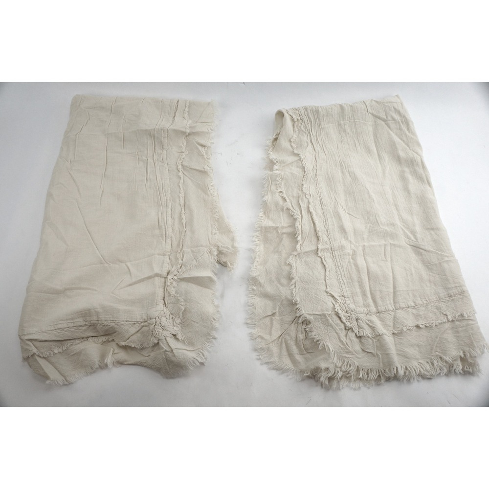 Patina Vie Pillow Sham 2pc Set King Cream 100% Cotton Frayed Fringe Excellent